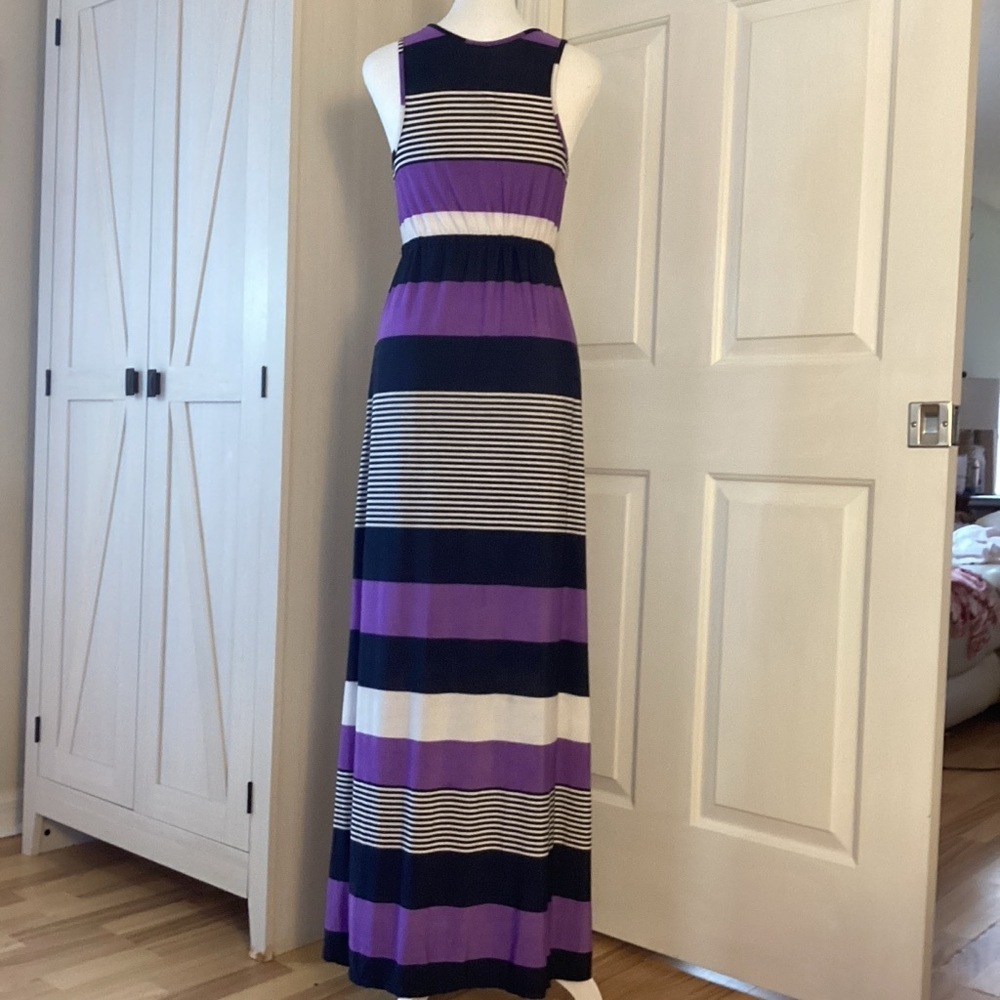Cristinalove Striped and Color Blocked Maxi Dress in Purple and Black Sz S